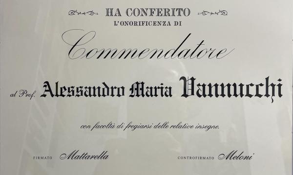 Titolo Commendatore della Repubblica prof. Alessandro Maria Vannucchi
